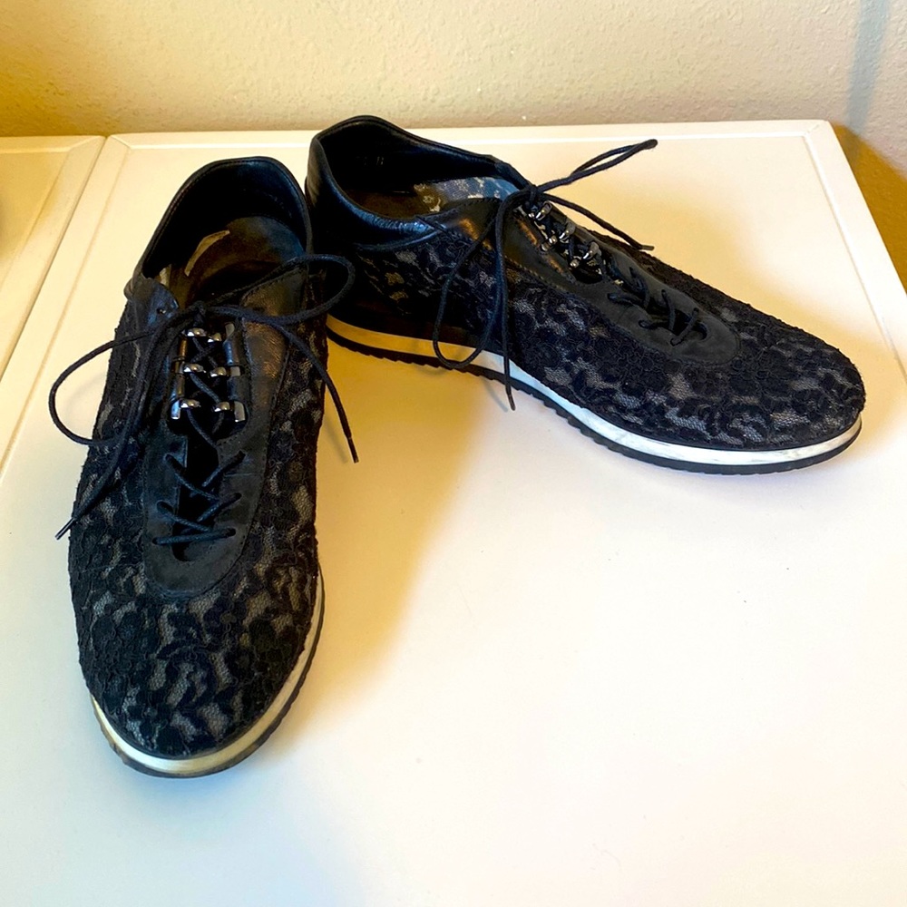 Stuart Weitzman Black Lace Sneakers - 7.5